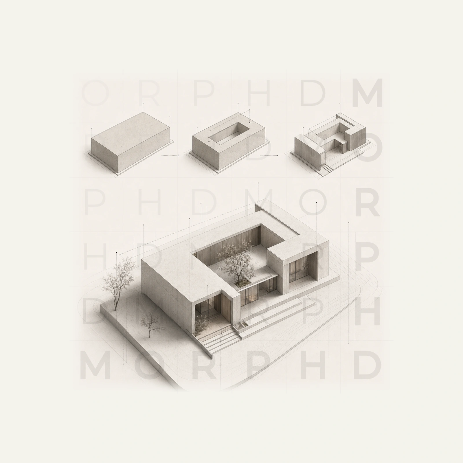 Shape phase showing layout, material and atmosphere developing together
