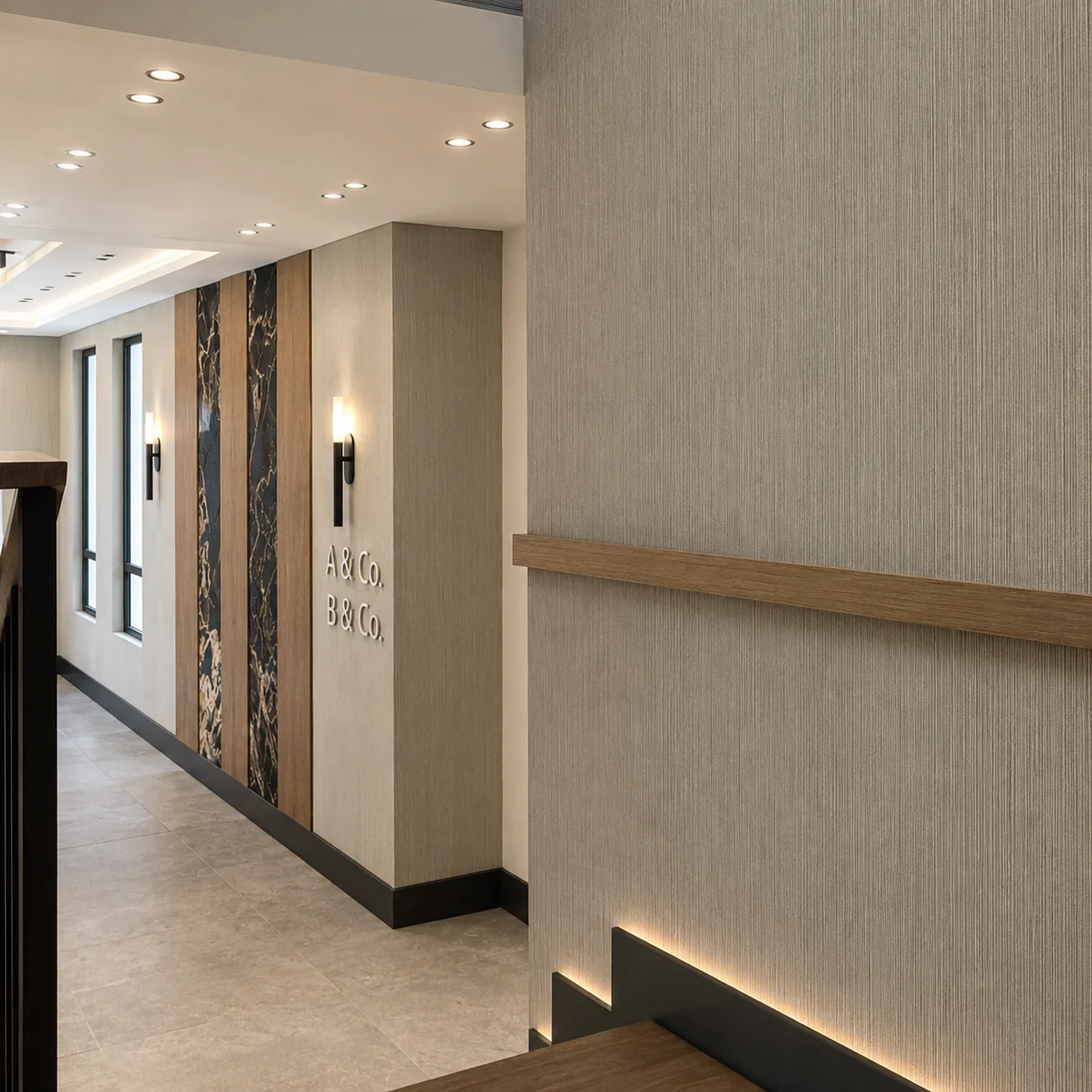 Stair landing and wall detail