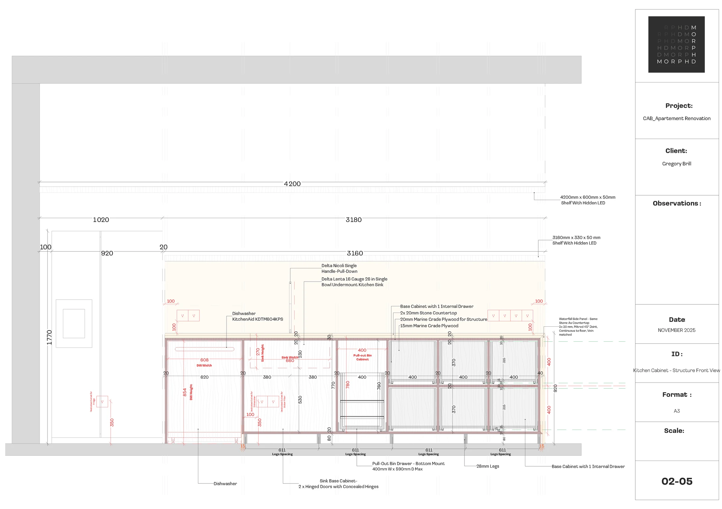 Kitchen technical elevation and joinery documentation