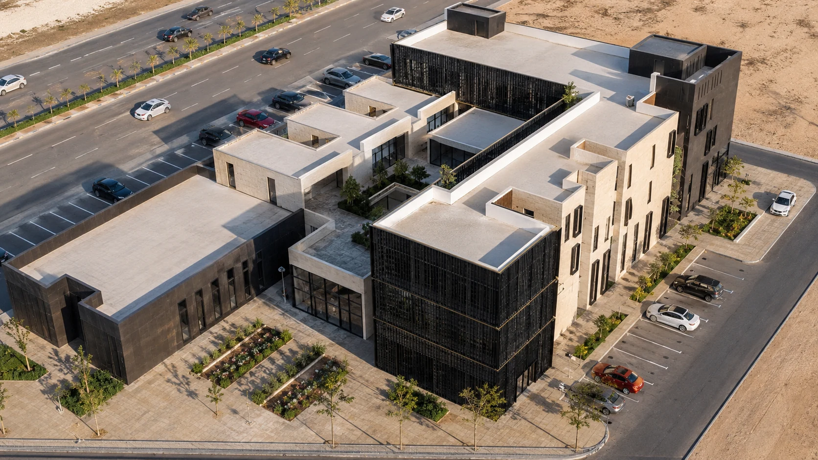 Aerial visualisation of the overall building composition