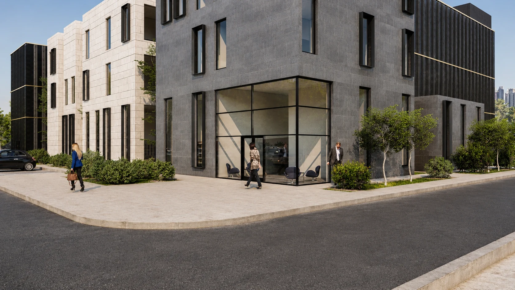 Corner entrance and public frontage