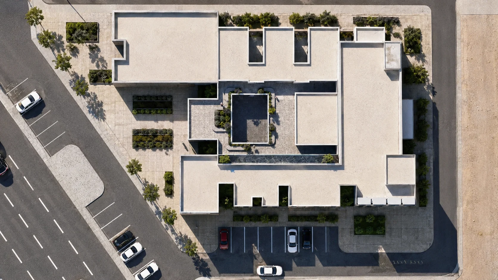 Top view showing the courtyard-based organisation