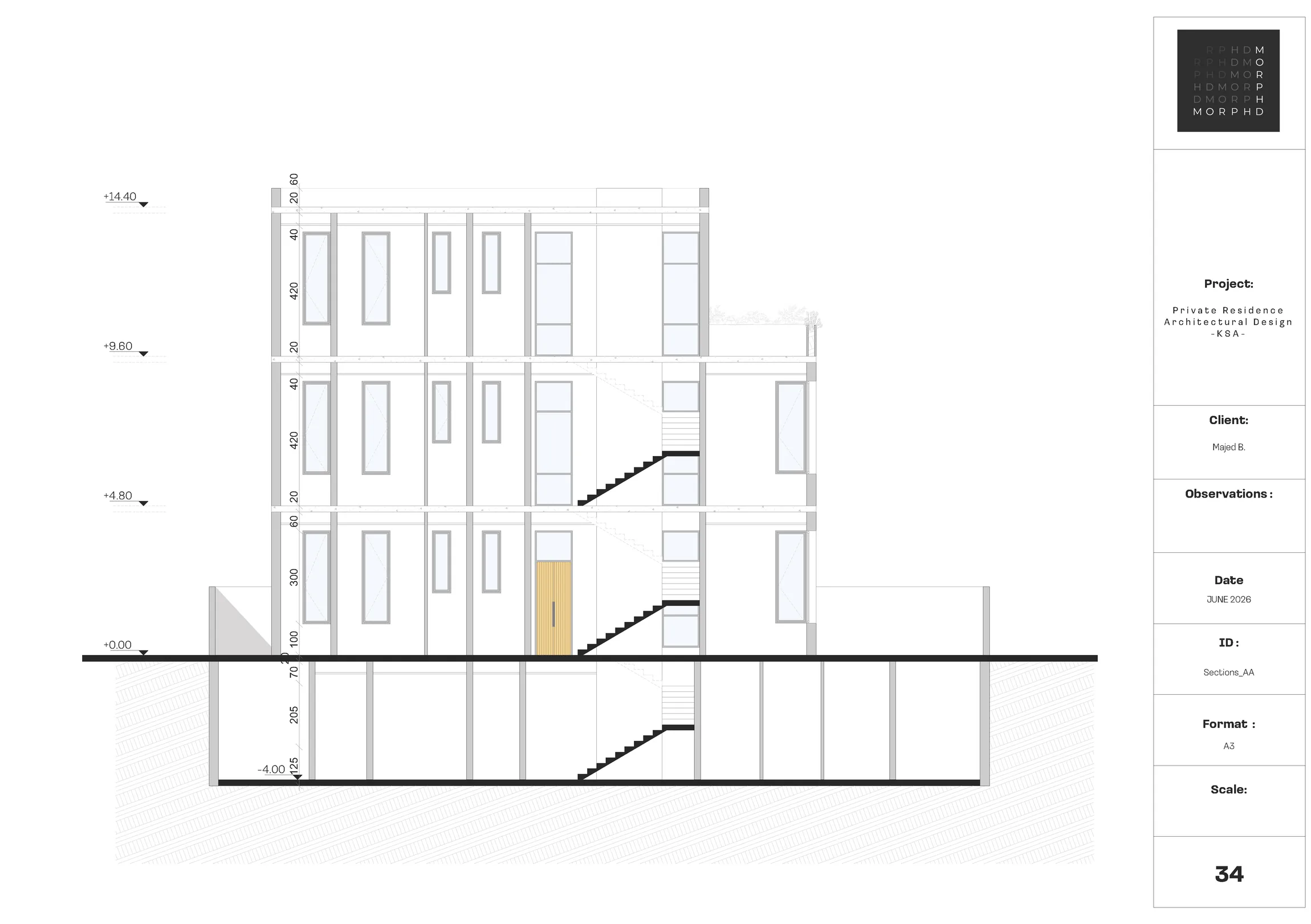 Building section through the private residence