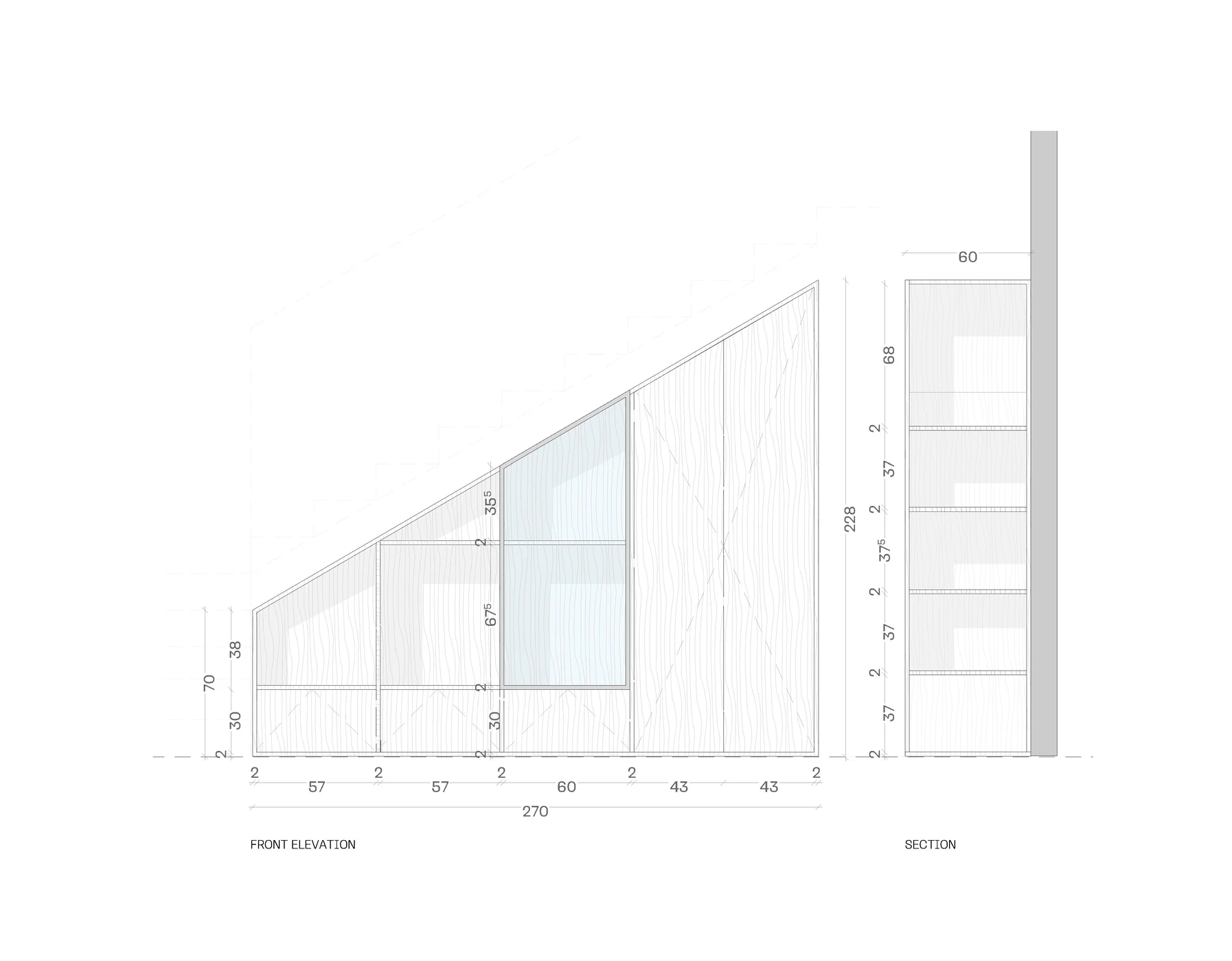 Stair storage elevation and section