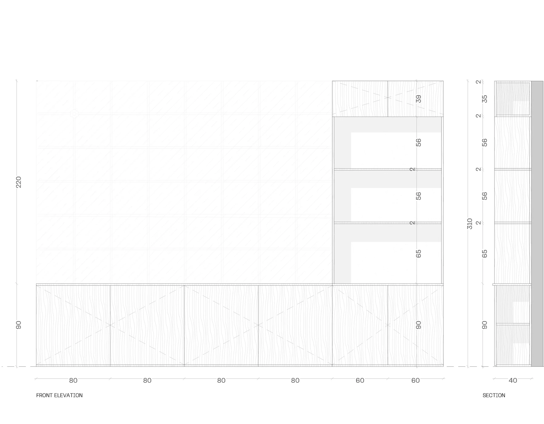 Full-height storage elevation