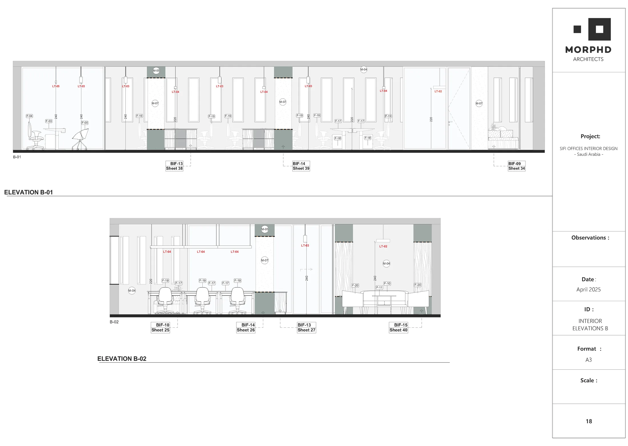 Interior elevations of work and meeting spaces