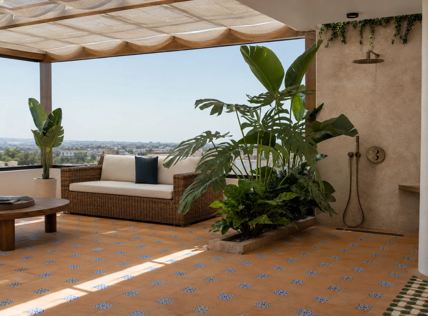 Planted outdoor shower on the terrace